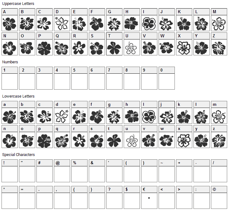 Hibiscus Font Character Map