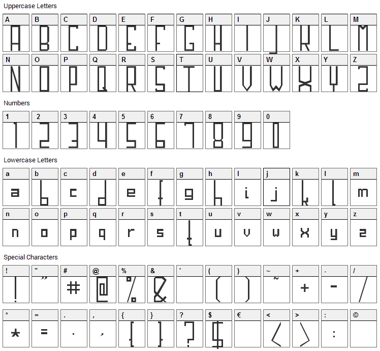 HiBlok Font Character Map