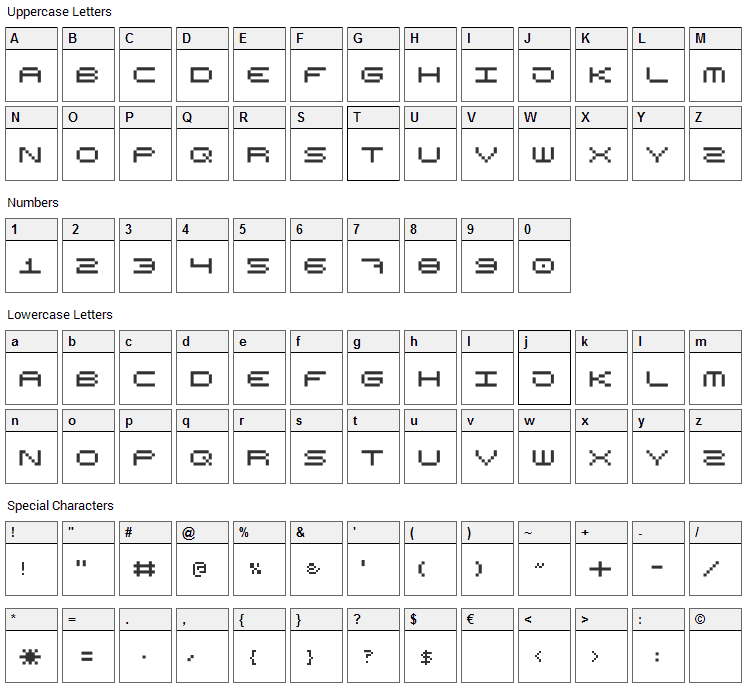 High 75 Font Character Map