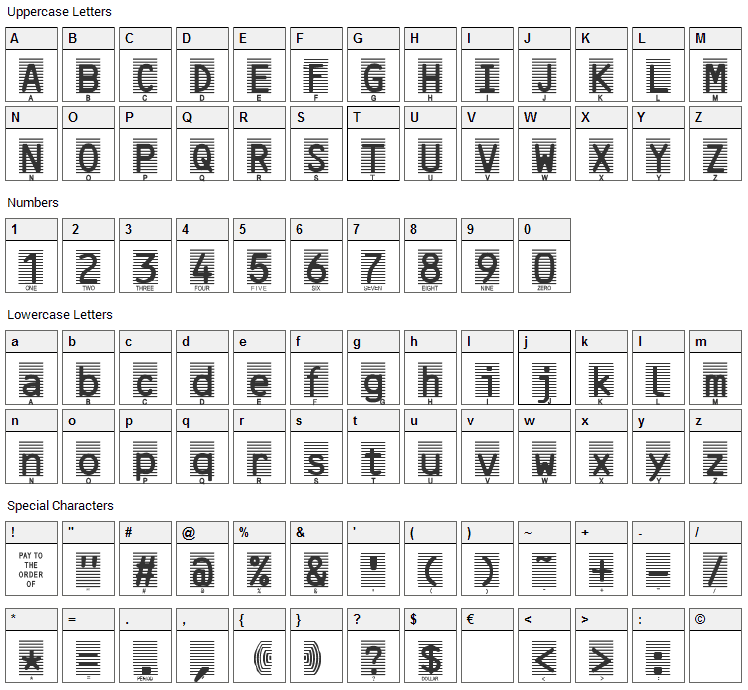 High Security Font Character Map