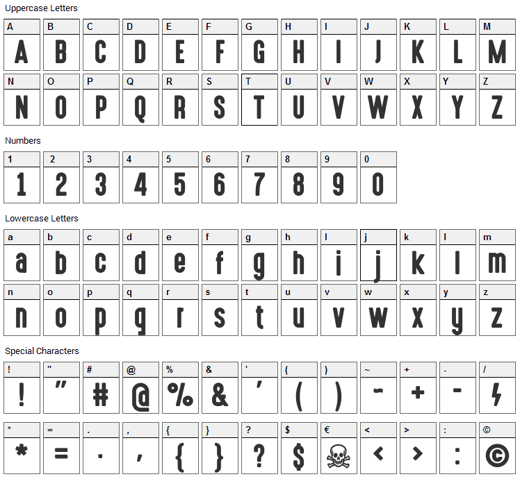 High Voltage Font Character Map