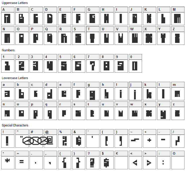 Highboot Font Character Map