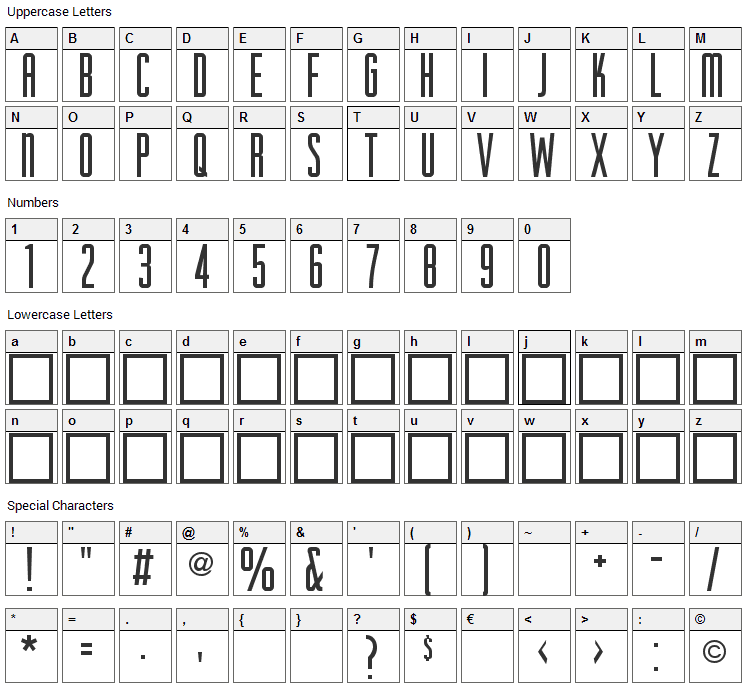 HigherUp Font Character Map