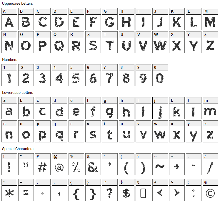 Highway to Heck Font Character Map