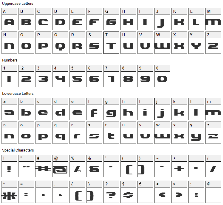 Hilda Broad Font Character Map