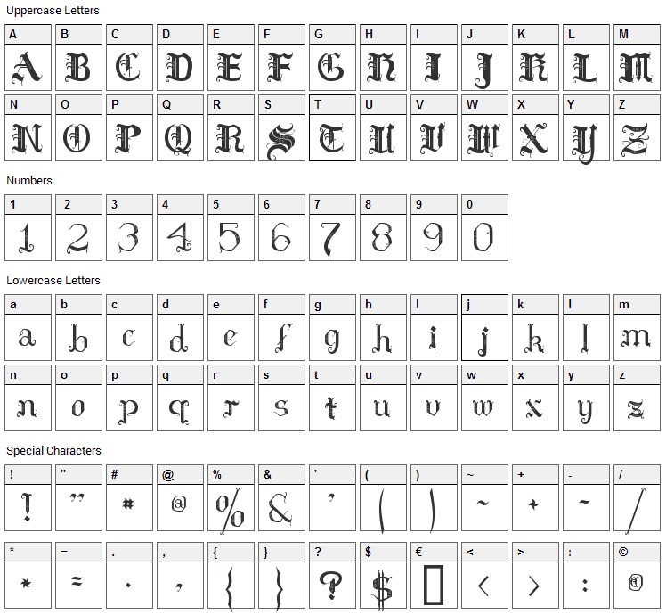 Hilda Sonnenschein Font Character Map