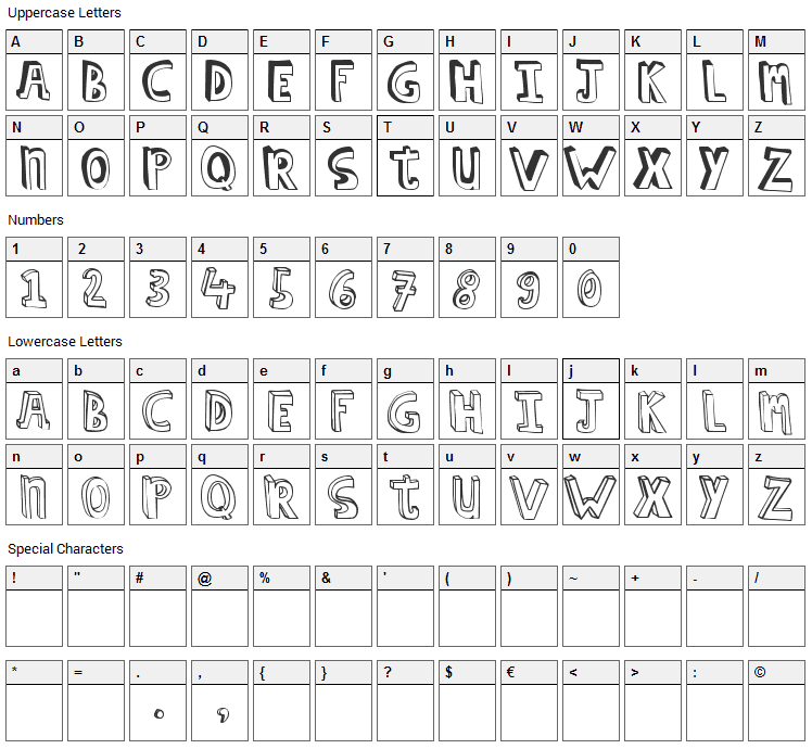 Hilde Caps Font Character Map