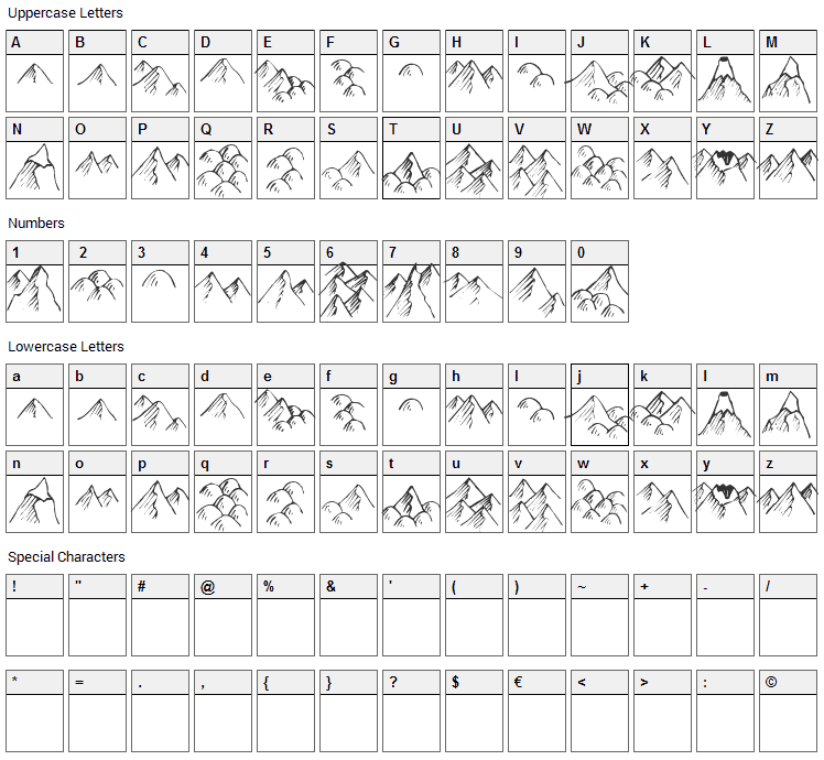 Hill Country Font Character Map