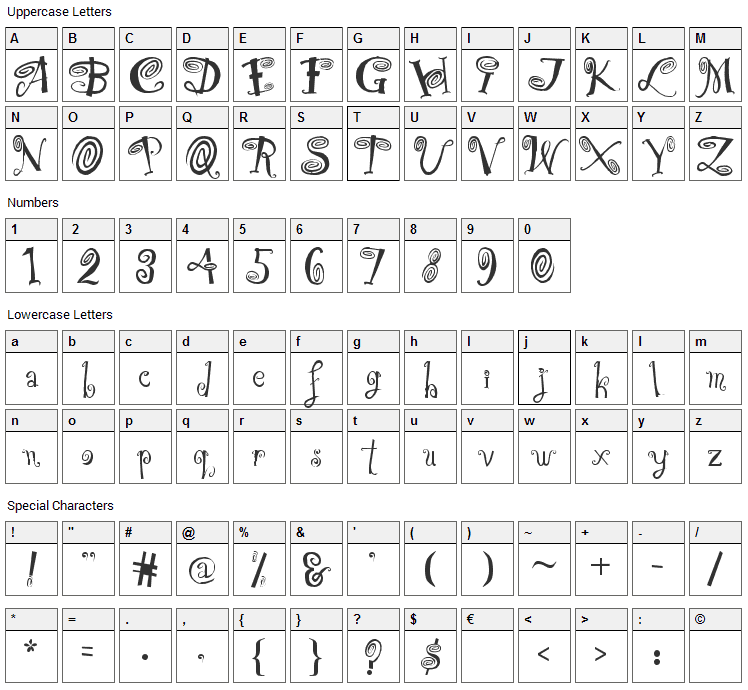 Hipnotik Font Character Map