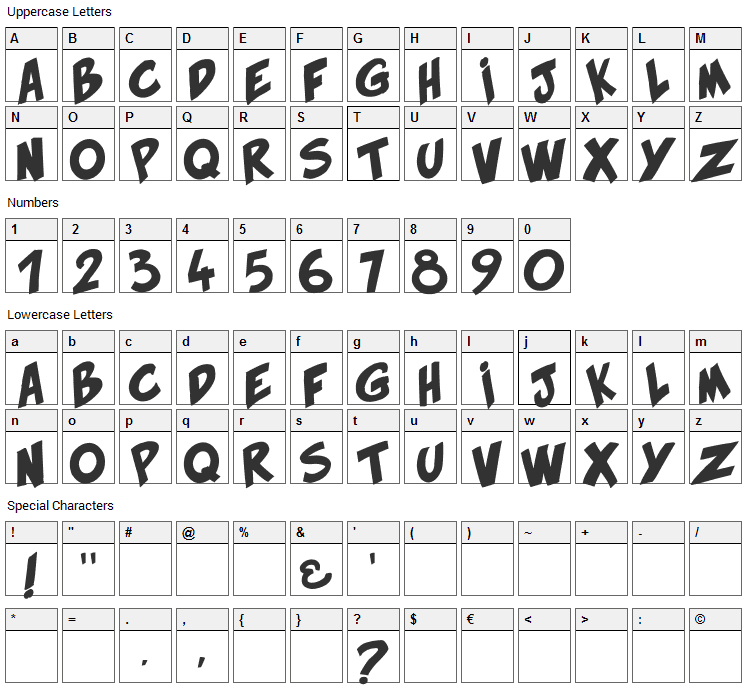 Hirn Bold Font Character Map