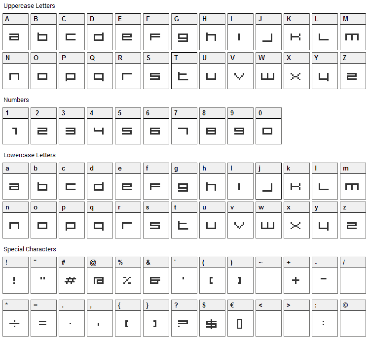 Hiscore Font Character Map
