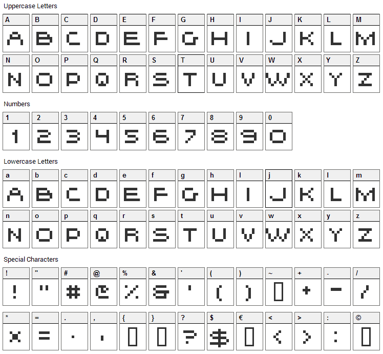 Hiskyflipper Font Character Map