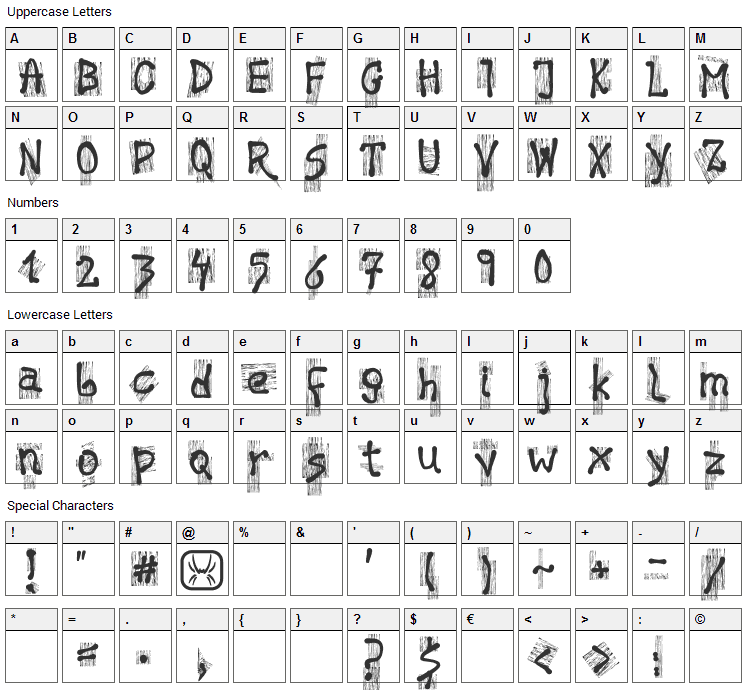 History Brush Font Character Map
