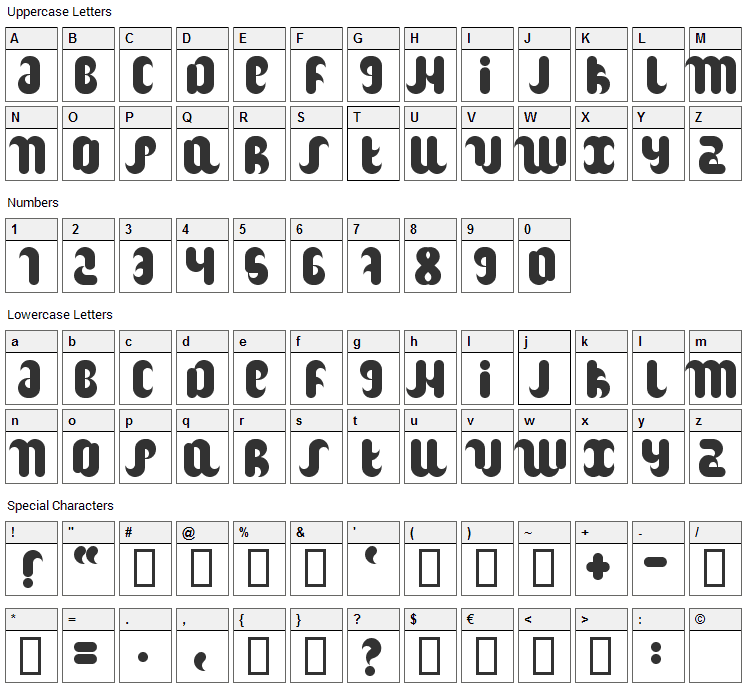 Hitch Font Character Map