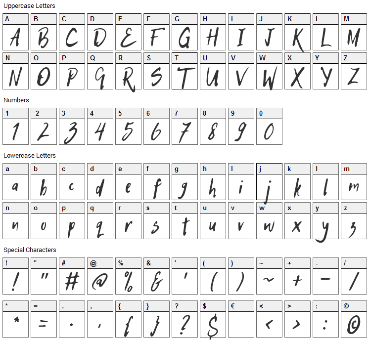 Hitch Hike Font Character Map