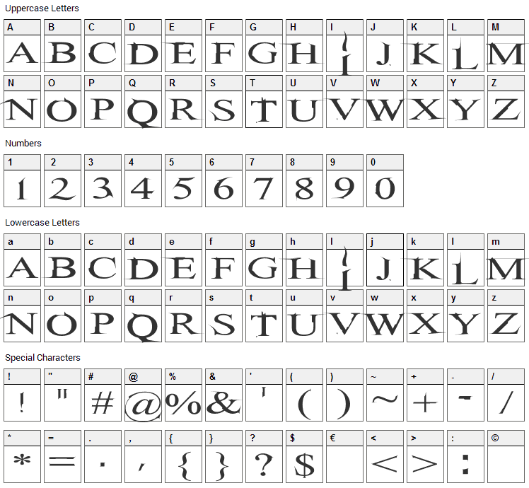 Hitman Font Character Map