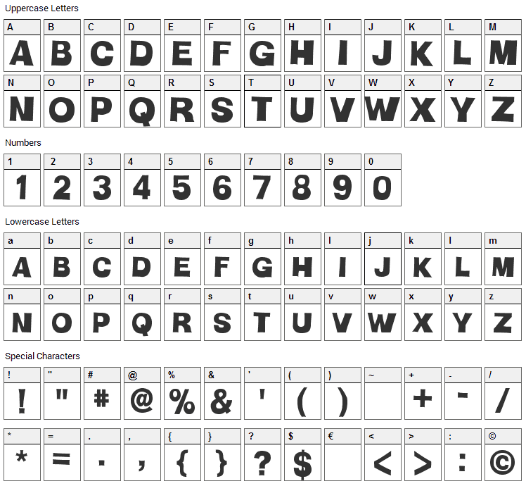 HMan Font Character Map