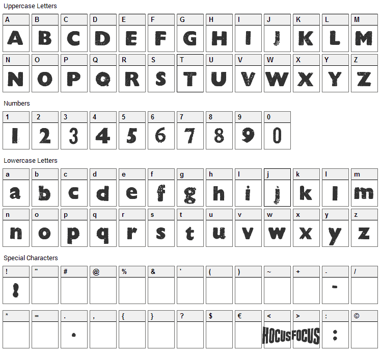 Hocus Focus Font Character Map