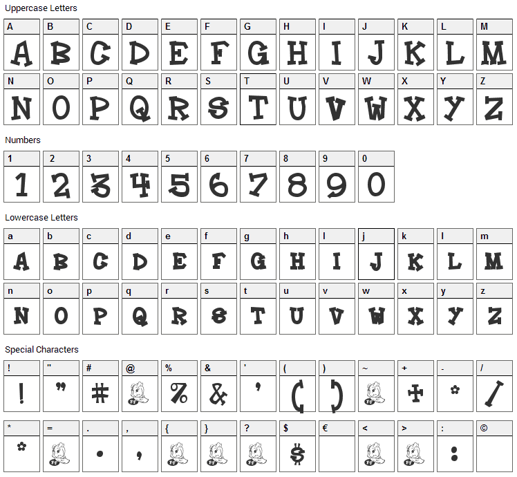 Hoedown Font Character Map