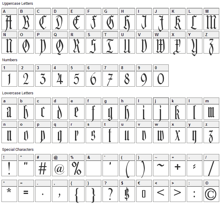 Hofstaetten Font Character Map