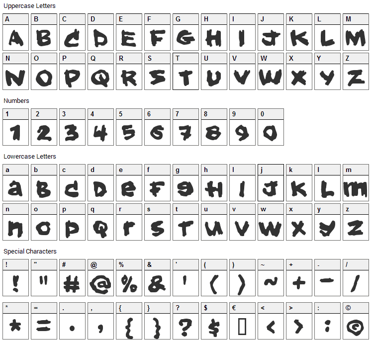 Hold your breath Font Character Map