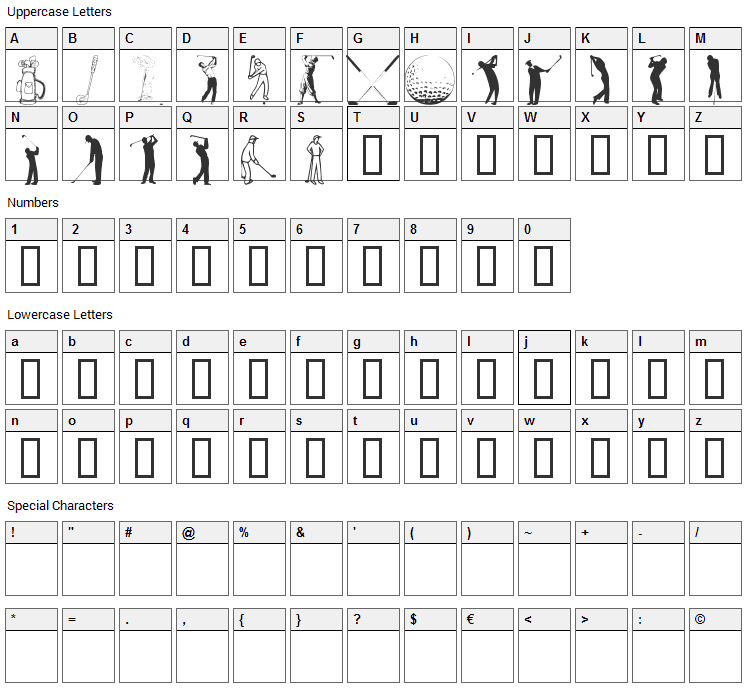 Hole in One Font Character Map