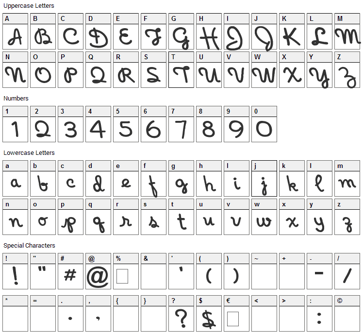 Holiday Font Character Map