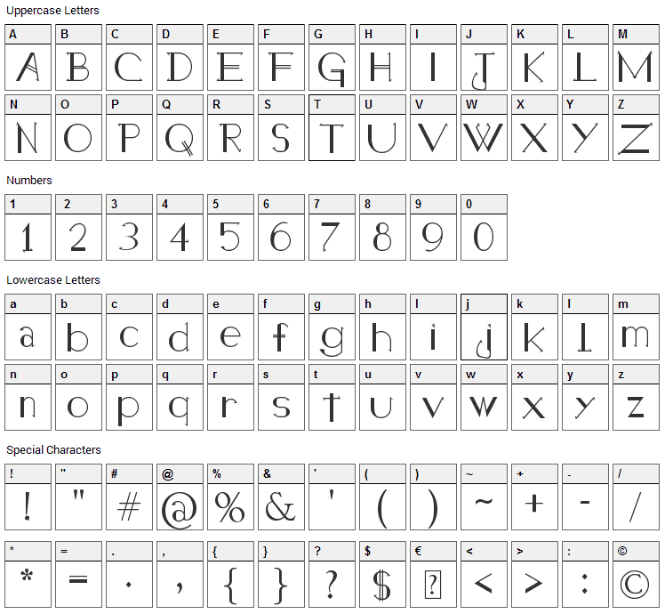 Holitter Halfimp Font Character Map