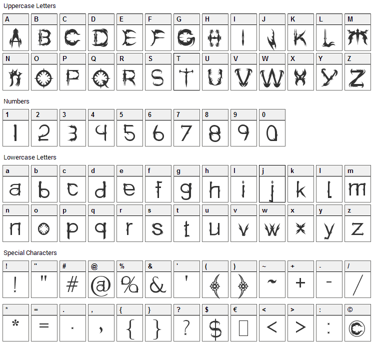 Holitter Spike Font Character Map