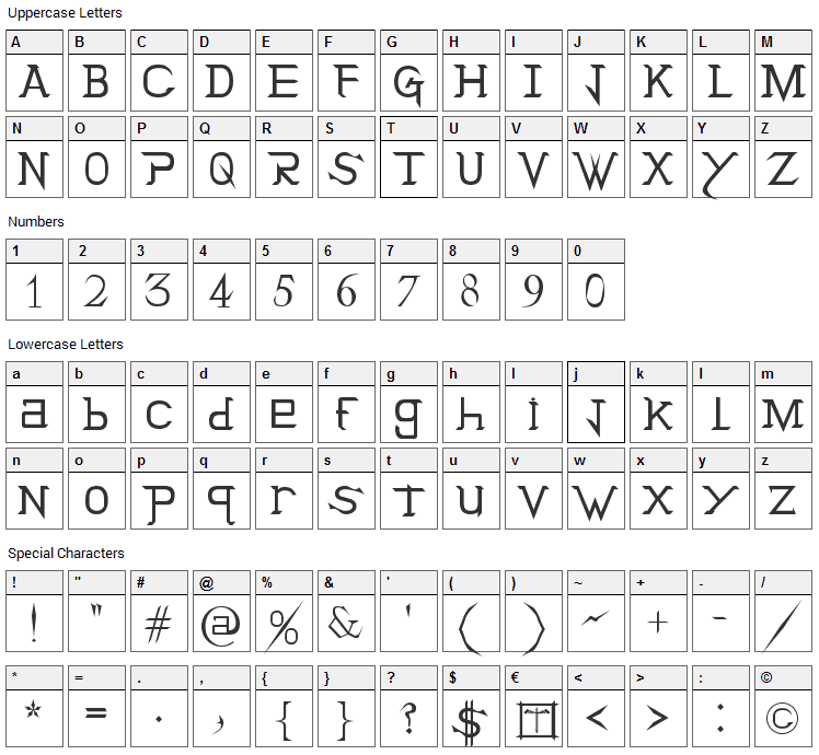 Holitter Titan Font Character Map