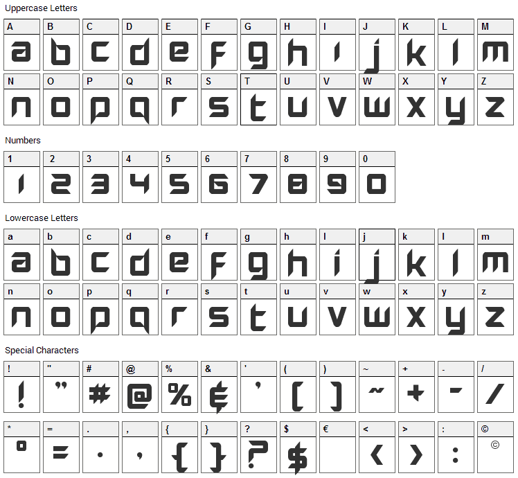 Hollow Point Font Character Map