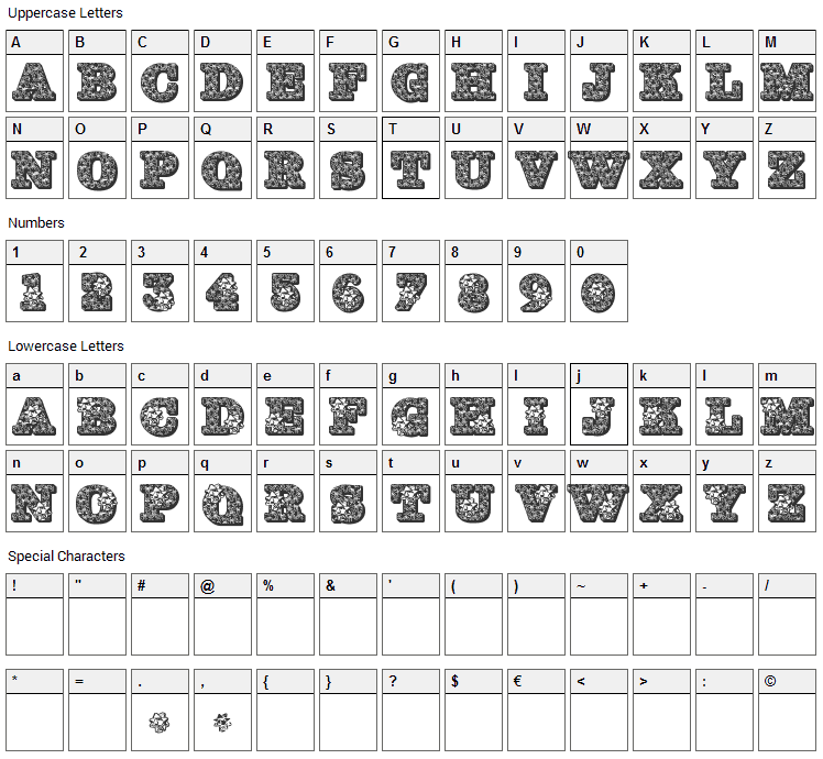 Holly Bows Font Character Map