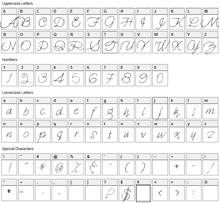 Holmes 001 Font Character Map