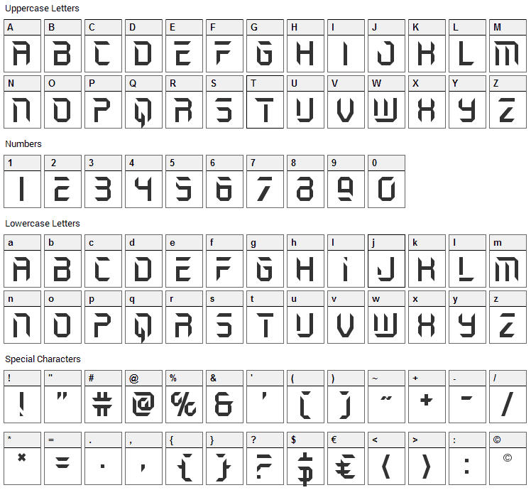 Holo-Jacket Font Character Map