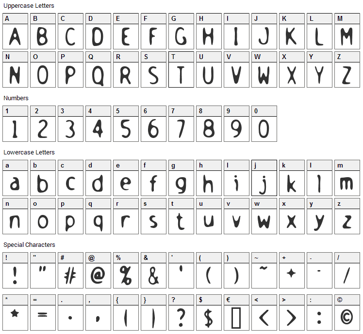 Holstein Font Character Map