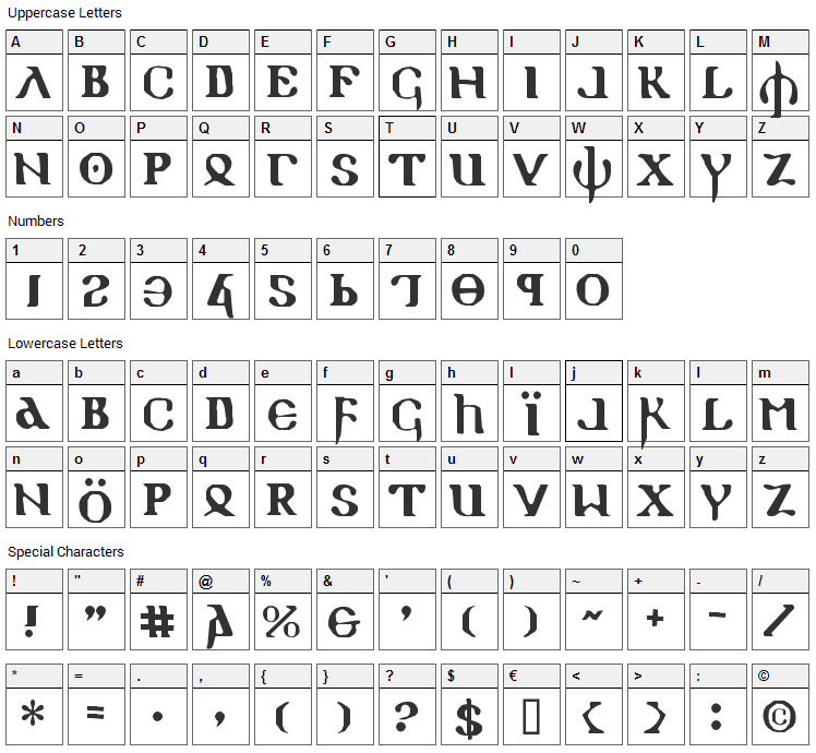 Holy Empire Font Character Map