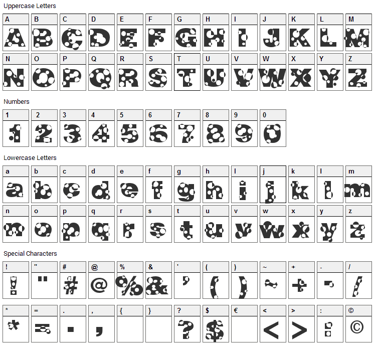 HolyMoly Font Character Map
