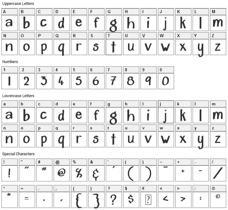 Home & Hearth Font Character Map