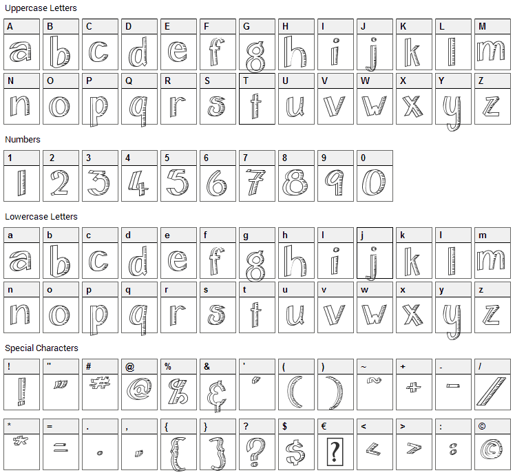 Home & Hearth Outline Font Character Map