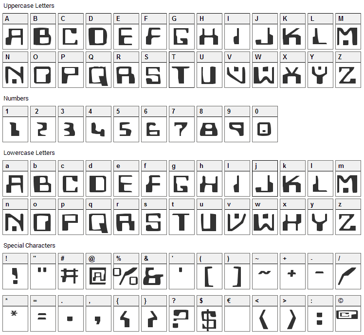 Homemade Robot Font Character Map