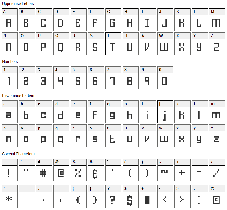 Homespun BRK Font Character Map