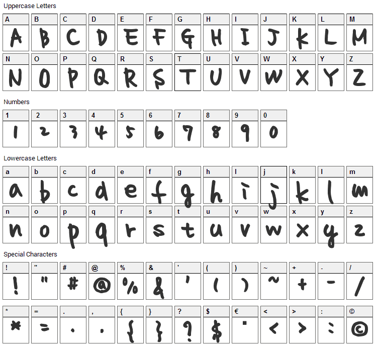 Homework Font Character Map