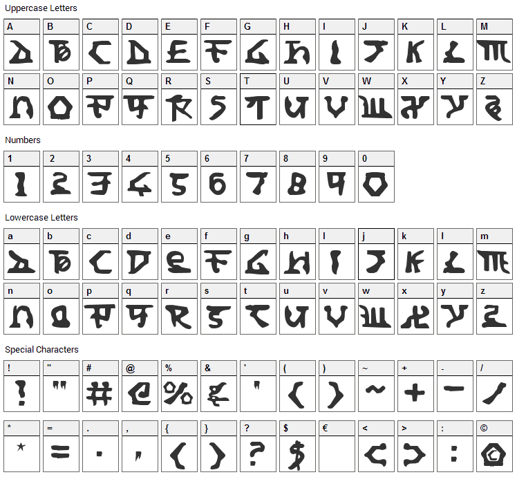 Homeworld Font Character Map