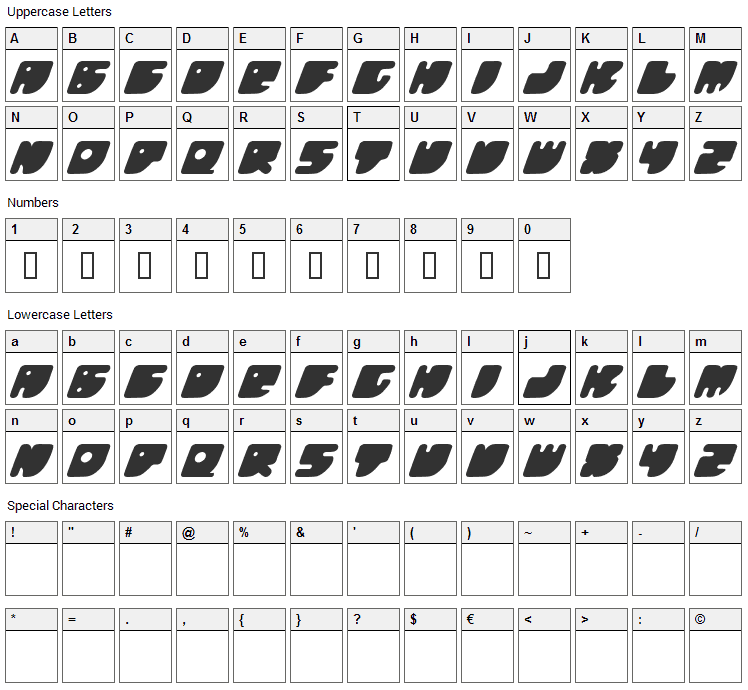 Honeyflash Font Character Map