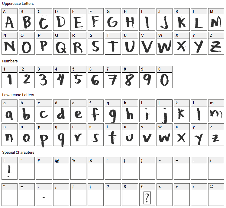Honeytone Font Character Map