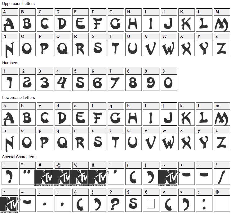 HongKong Font Character Map