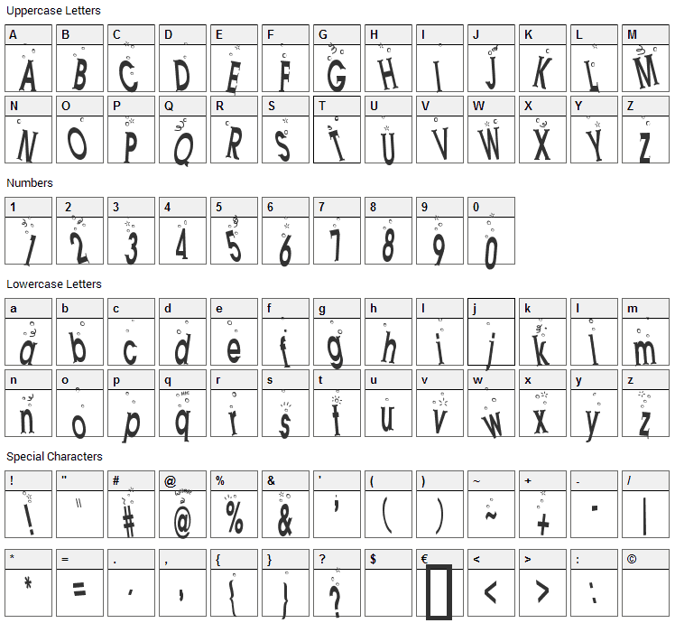 Hooked on Booze Font Character Map