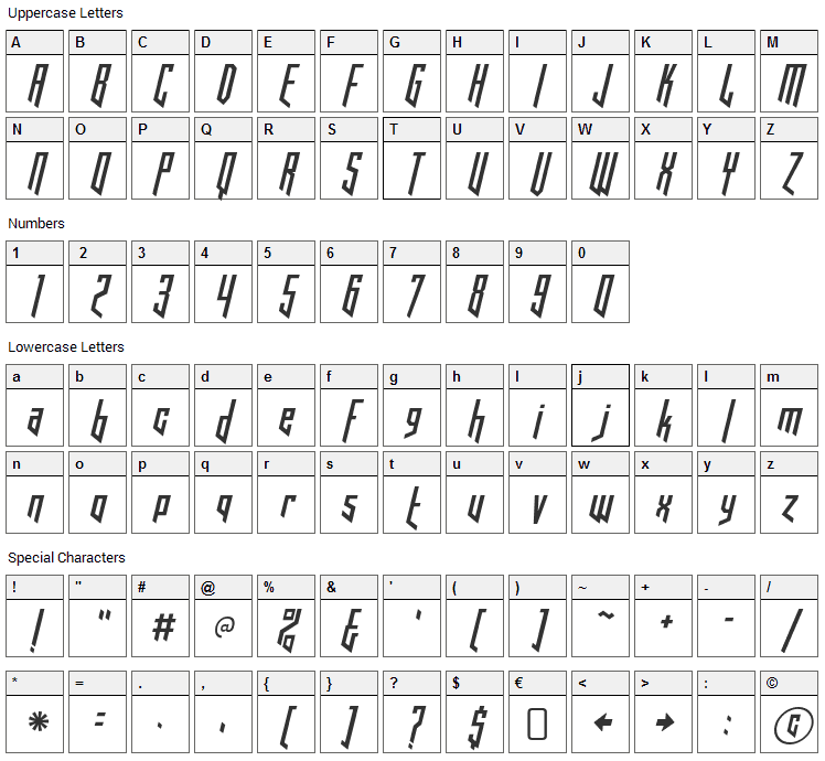 Hooked Up 101 Font Character Map