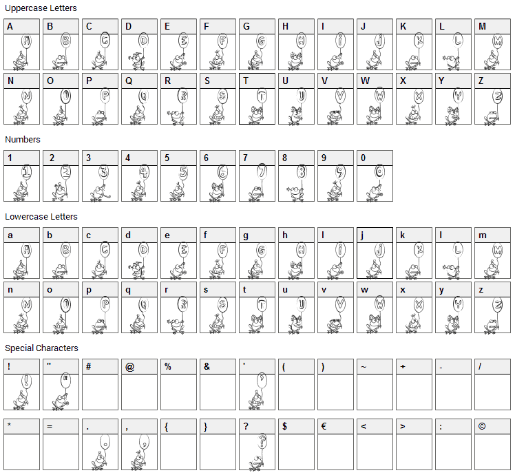 Hoppy Ribbitday Font Character Map