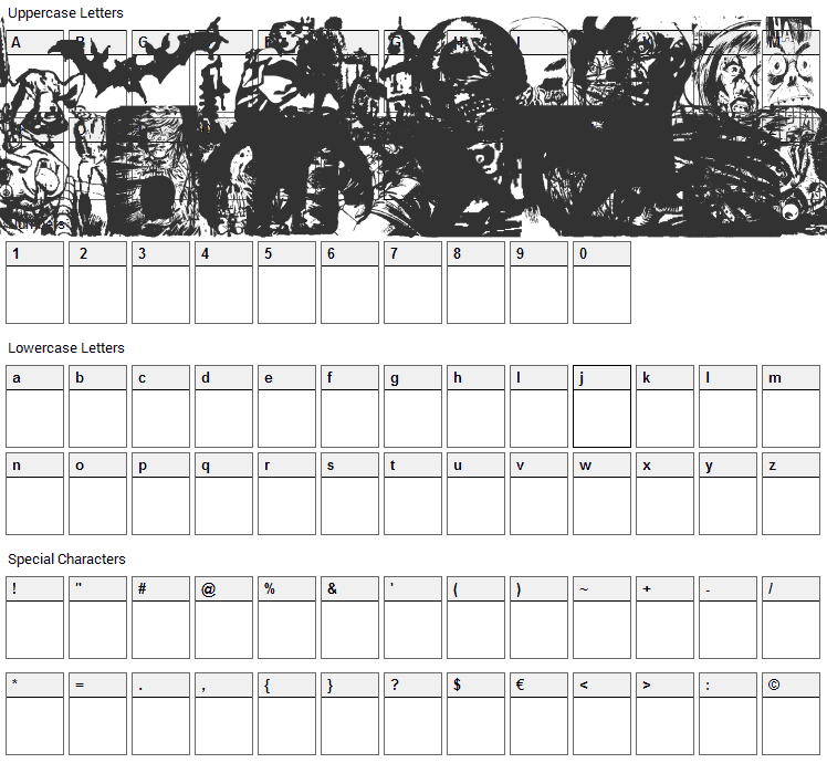 Horror Dingbats Eerie Edition Font Character Map